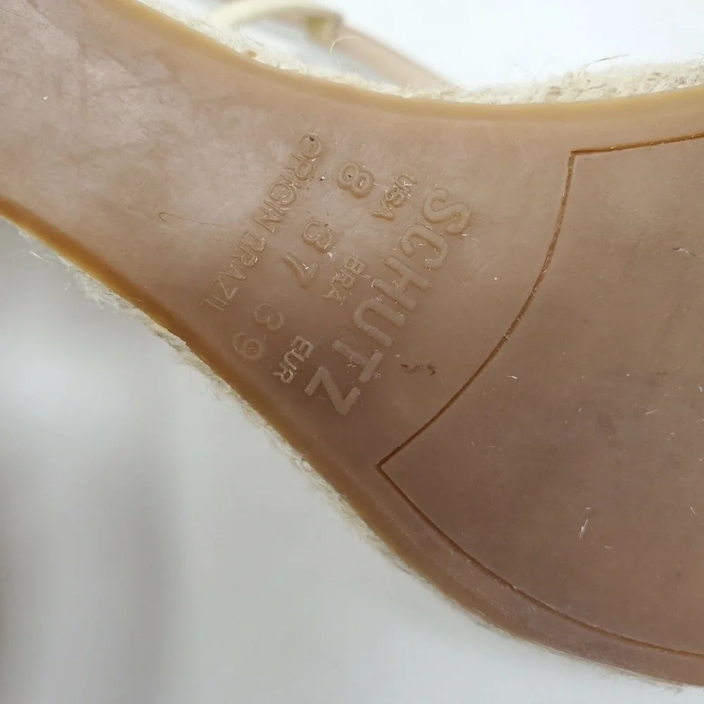 Schutz Gianne Size 8 Leather Espadrille Platform Wedge Cage Sandal Cream